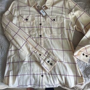 Patagonia Cream Button-Up Shirt with Purple Windowpane